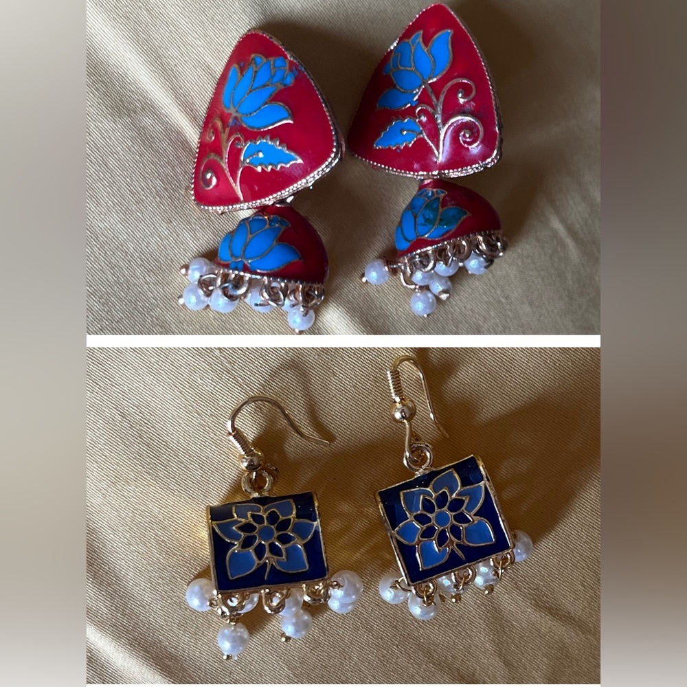 2 pairs of authentic Indian jhumka earrings